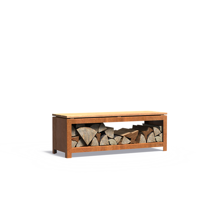 Brændeskjuler med bænk